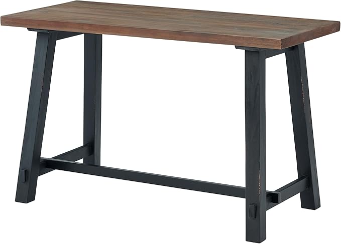 Alaterre Furniture Adam 48 in. Solid Pine Wood Desk Rustic Industrial Style with Distressed Black Sawhorse Legs Natural Wood Finish Home Office Workstation 48 in. W x 23 in. D x 30 in. H