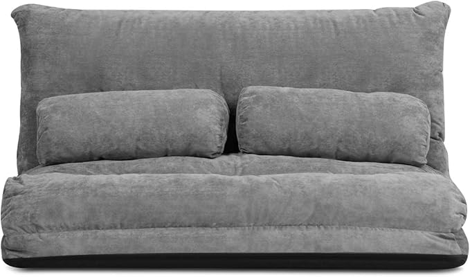 Giantex Adjustable Floor Sofa Couch with 2 Pillows Multi-Functional 6-Position Foldable Lazy Sofa Sleeper Bed Multi-Functional Suede Floor Seating Sofa for Reading Gaming (Gray)