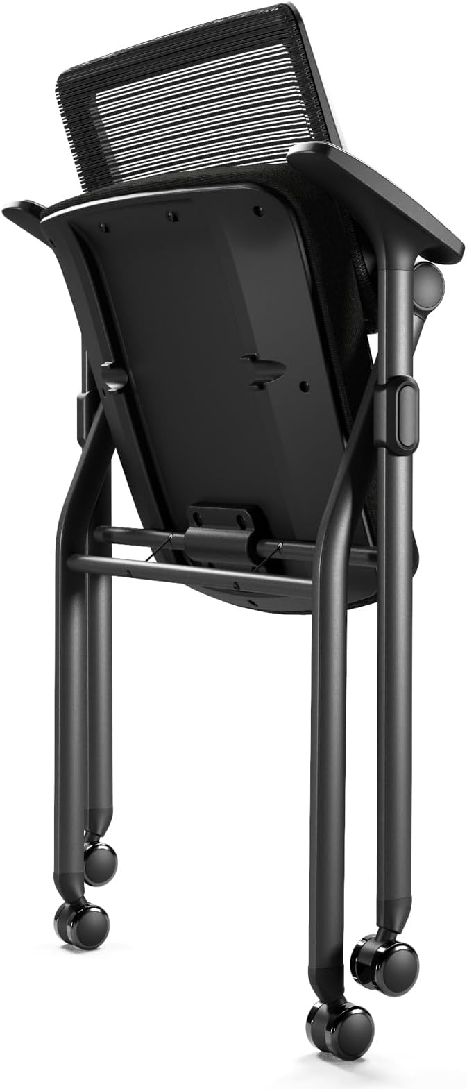 FYLICA Foldable Office Chair Set of 2 with PU Wheels Ergonomic Mesh Bouncing Back Stackable Conference Room Chair Office Guest &amp Reception &amp Meeting Chair (Black)