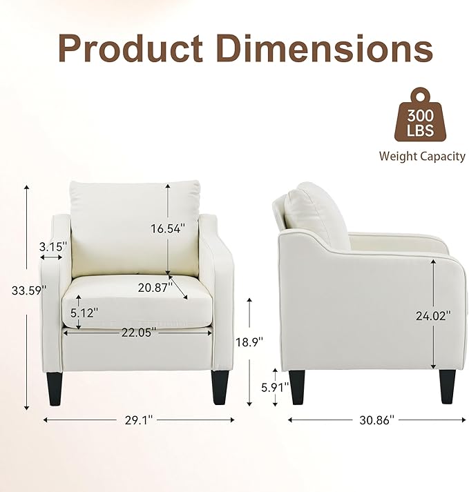 Accent Chair for Living Room Modern Linen Fabric Upholstered Armchair Comfy Reading Chair for Bedroom Mid Century Single Sofa Chair with Solid Wood Legs for Apartment Office Beige