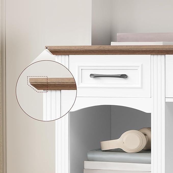 58 Executive Desk Farmhouse Computer Desk with Drawers Wooden Office Desk with File Cabinet Charging Station Monitor Stand for Work and Study White and Walnut CDBZ10E01