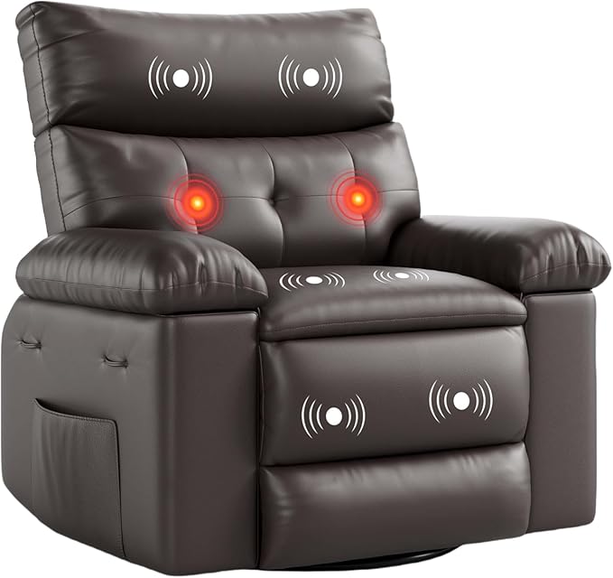 27'' Oversized Wide Rocker Swivel Recliner Chair Large Nursery Chair Lazy Recliner with Vibrating and Heating Functions Lounge Chairs Featuring Cup Holders and Side Pockets