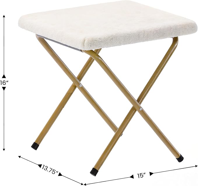 Flash Furniture Eleanor Portable Double Saucer Chair with 2 Ottomans Folding Steel Frames for Dorm or Bedroom 56 Ivory Faux Shearling/Soft Gold Frame