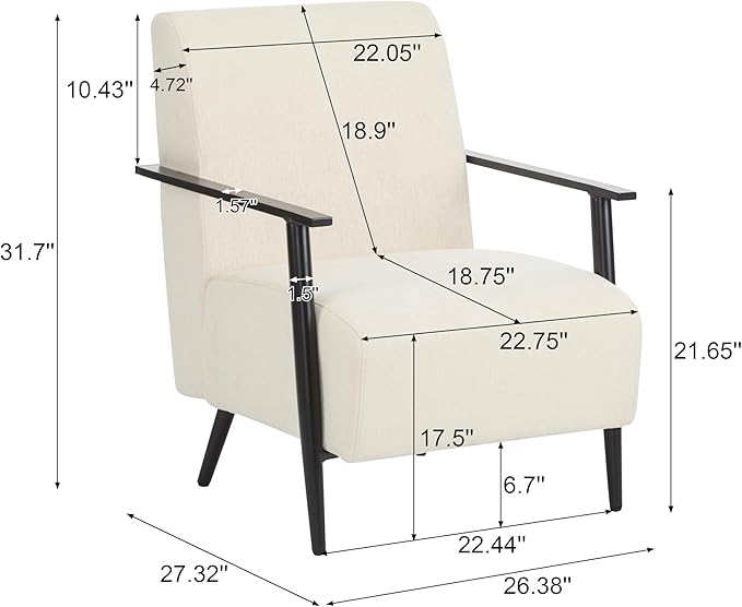 Merax 2-Piece Modern Mid Century Lounge Chair with Metal Frame Cozy Upholstered Armchair for Bedroom Living Room Office Easy Assemble Beige