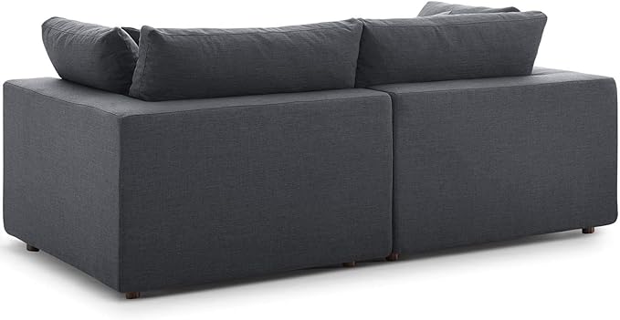 Modway Commix Down Filled Overstuffed 2 Piece Sectional Sofa Set Two Corner Chairs Gray