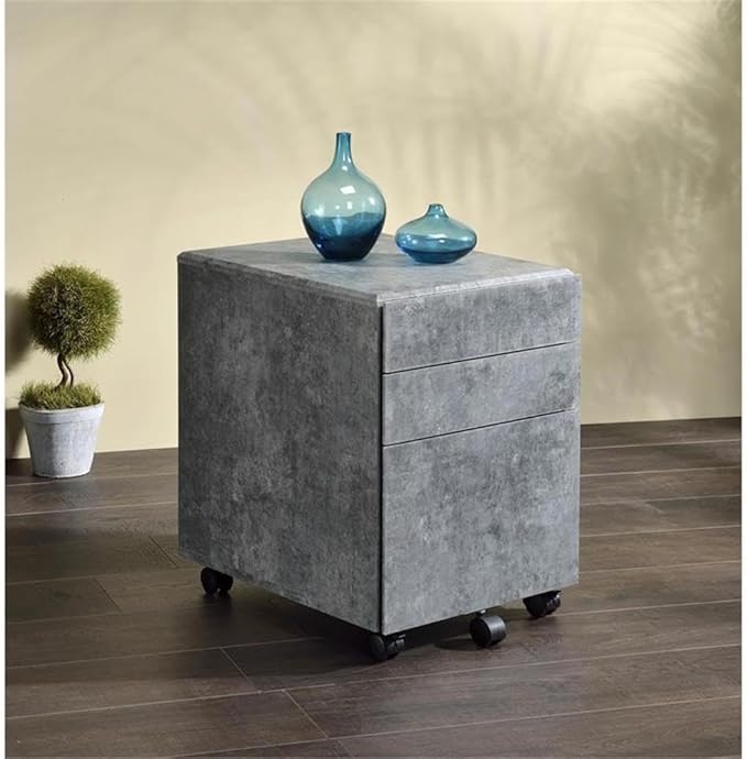 BOWERY HILL Wooden File Cabinet 16''W x 19''D x 22''H Faux Concrete and Silver Finish 3 Drawers with Caster Wheels Industrial Style Office Storage Organizer