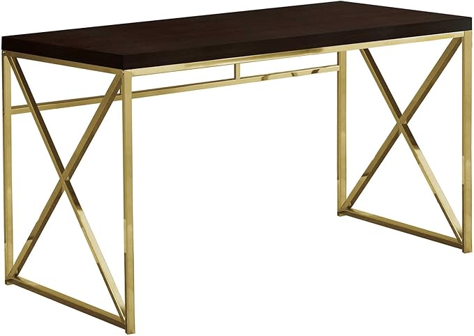 Computer Desk Home Office Laptop Work Brown Laminate Gold Metal Contemporary Modern