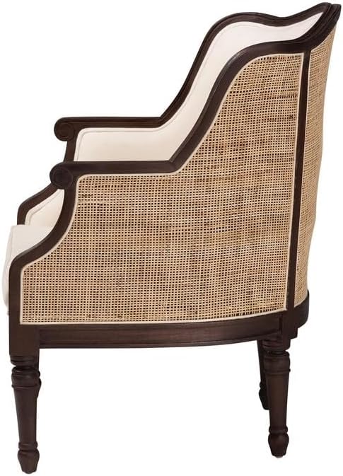 Beige Upholstered Armchair with Woven Accents - Elegant Living Room Chair
