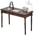 French Country Style Writing Desk35''Solid Wood Farmhouse Computer Table with DrawersSolid Wood Vanity Dressing Desk Simple Style for Home Office Study Bedroom (Walnut 47in)