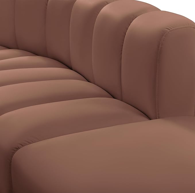 Meridian Furniture 101Cognac-S2B Arc Collection Modern | Contemporary Modular Sofa with Soft Cognac Vegan Leather Deep Channel Tufting Modular Design 60 W x 33 D x 30 H Cognac