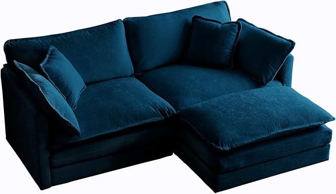 Deep Seat Cloud Loveseat Sofa Sectional Couch with Movable Ottoman 2 Seater Oversized L Shaped Corner Sofa Couches Comfy Chenille Love Seat for Living Room Bedroom Apartment Office