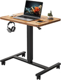 YIHAYO Mobile Small Standing Desk 24 x 16 Inches Adjustable Height Portable Rolling Laptop Desk with Lockable Wheels Computer Workstation for Home Office with Hook Rustic Brown