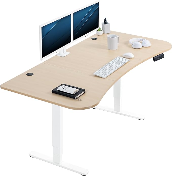 VIVO Electric 63 x 32 in Dual Motor Standing Desk Memory Height Adjustment 2B Series Light Wood Top White Frame DESK-KIT-2W1C