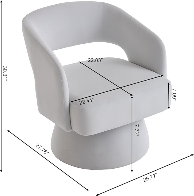 360 Degree Velvet Swivel Barrel Chair Modern Round Accent Armchair Open Back Foam Cushions Metal Swivel Base for Living Room Bedroom Office (Beige)