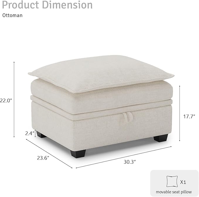 Belffin Ottoman Module Square Storage Ottoman for Chenille Modular Sectional Sleeper Sofa Pullout Couch Beige