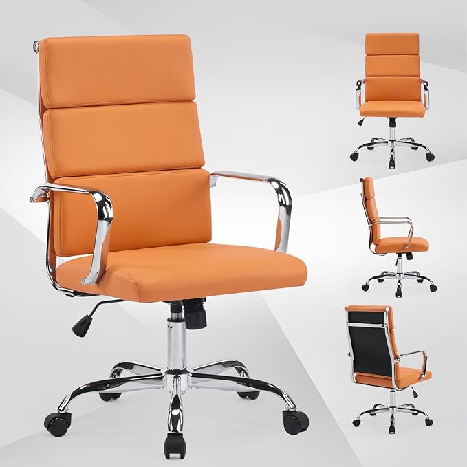 Office Chair Ergonomic Adjustable Desk Chair Mid Back Executive Comfortable Leather Lumbar Support Home Computer Chair with Padded Seat Swivel Wheels