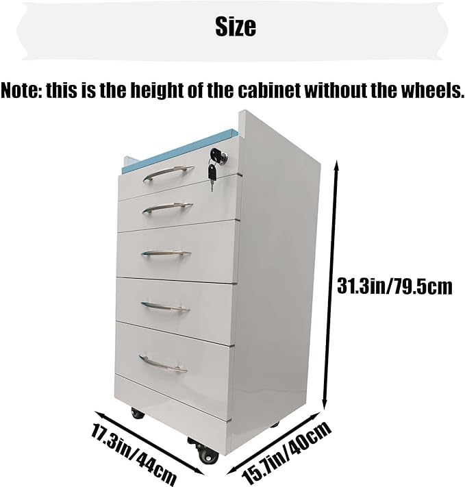4 Drawers Mobile Office File Storage Cabinet Stainless Steel Dental Medical Assistant Cabinet Utility Cart Stainless Steel Countertop with Lock Storage Tray and Wheels for Office Hospital