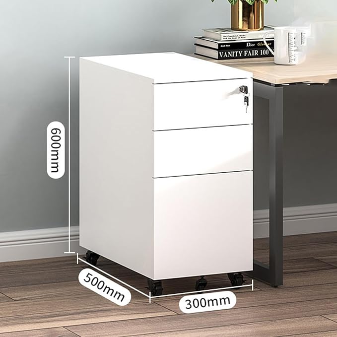 Under Desk Mobile File Cabinet 3 Drawer Filing Cabinet with Lock File Cabinets for Home Office Can Be Stored for A4-Size/Letter Organize Your Home Office Modern File Cabinet