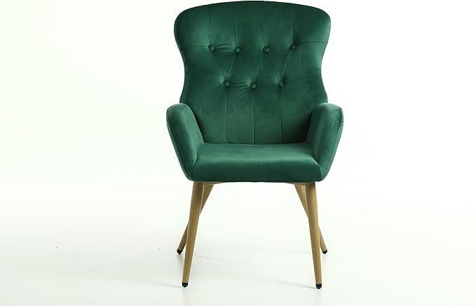 Hengming Accent Chair Modern Tufted Button Wingback Vanity Chair with Arms Upholstered Tall Back Desk Chair with Metal Legs for Living Room Bedroom Waiting Room(Green)