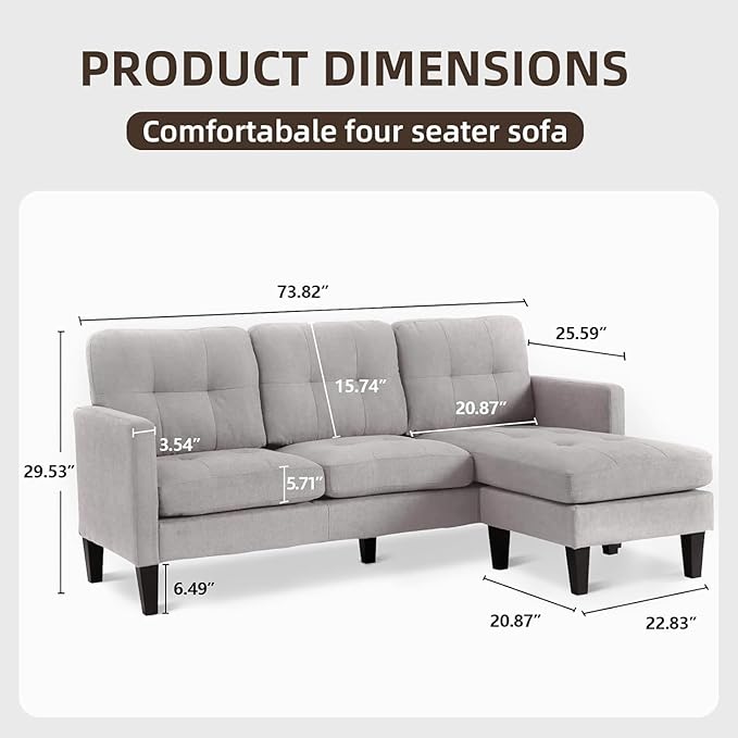 L Shaped Couch Convertible Sleeper Sofa Bed with Reversible Chaise Sectional Lounge Sectional Boneless Couch for Apartment Small Couches for Small Spaces Light Gray