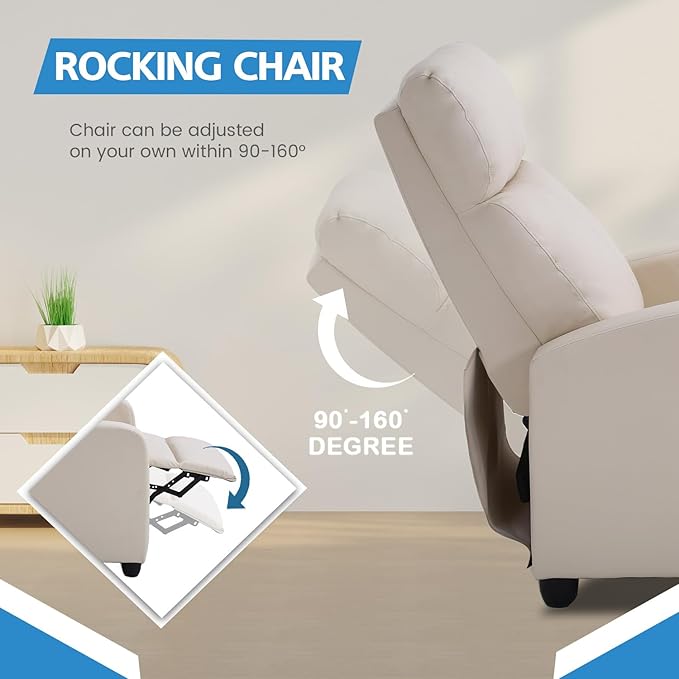 Recliner Chair for Adults Living Room Chairs Reading Chair with Fabric Padded Seat Backrest Modern Reclining Easy Lounge Bedroom Chair Recliner Chair for Bedroom (Beige)