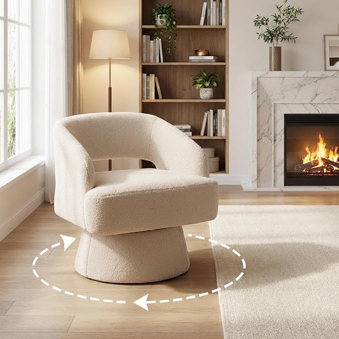 Swivel Barrel Chair - Velvet Upholstered Modern Armchair with Striped Backrest &amp Plush Padding Round Lounge Chair for Living Room Bedroom (Camel-Openwork-(2 Pcs))