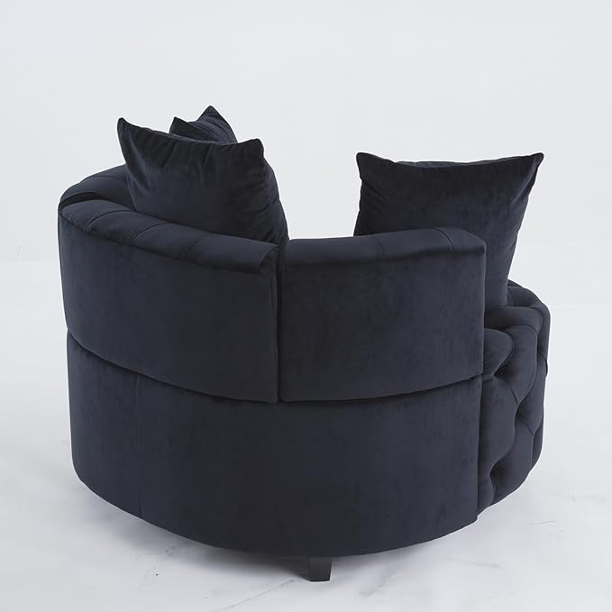 Modern Upholstered Tufted Barrel ChairVelvet Accent Chair with PillowsSingle Armrest Sofa Chair with Legs for Living RoomOfficeBedroom