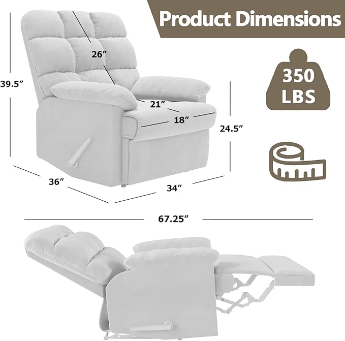 Relaxing Lazy Boy Recliner Chair for AdultsSmall Recliners for Small SpacesManual Recliner Chair for BedroomRelaxing Reclining Chair with Backrest &amp Footrest for Living RoomOverstuffed (Khaki)
