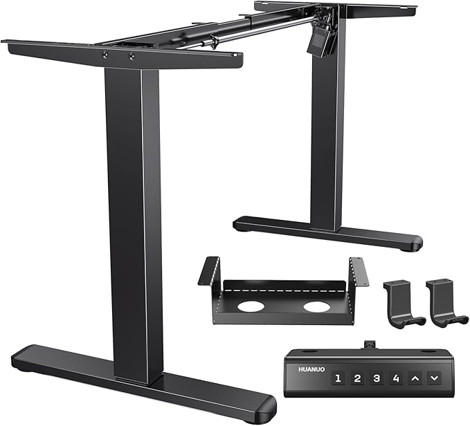 HUANUO Standing Desk Frame with 220lbs Powerful Brushless Motor Thick T-Shaped Adjustable Desk Legs Made of Automotive-Grade Steel for Max 75″ x 35″ Desktop for Home Office Black Frame Only