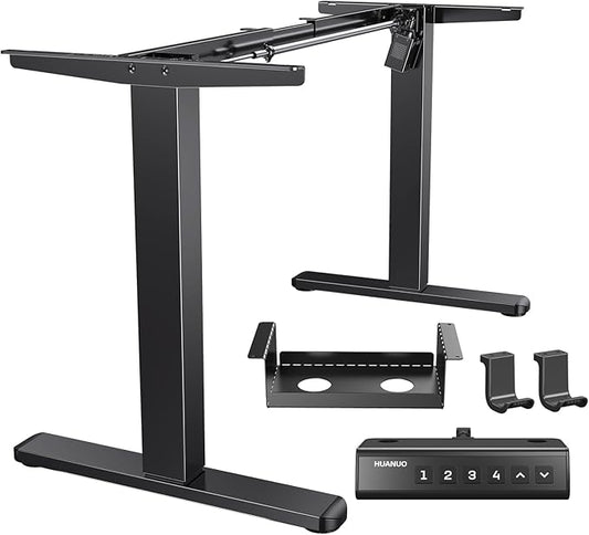 HUANUO Standing Desk Frame with 220lbs Powerful Brushless Motor Thick T-Shaped Adjustable Desk Legs Made of Automotive-Grade Steel for Max 75″ x 35″ Desktop for Home Office Black Frame Only