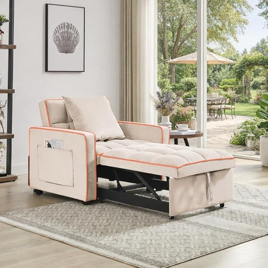 Sleeper Chair Pull Out Chair Sleeper with Adjustable Back &amp Pocket Convertible Chairs Bed Sleepers for Adults 3 in 1 Sofa Bed Chairs for Small Spaces Living Room White