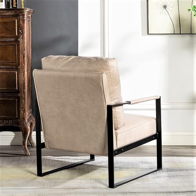 Container Furniture Classic Mid Century Modern Accent Chair with Durable Square Metal Frame Armchair for Living Room Bedroom Home Office in Spotted Microfiber Upholstery Light Camel