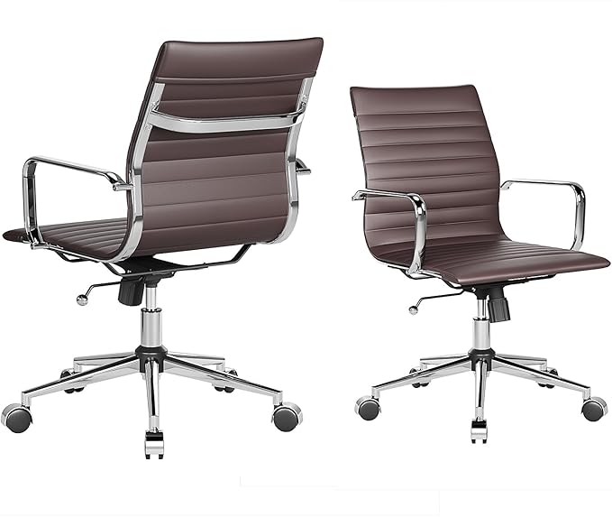 Arm Chair Ergonomic Office Chair with Wheels and Armrests Adjustable Heavy-Duty Swivel Chair for Home and Office Wide 22.83in Seat for Women and MenBrown