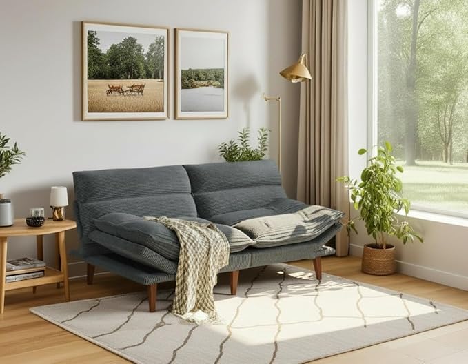 Amada Convertible Futon Sofa Bed - Corduroy Loveseat with Adjustable Backrest &amp Armrests Thickened Seat Cushion Small Space Sleeper Couch for Apartment Study Room &amp Office（Charcoal Gray66