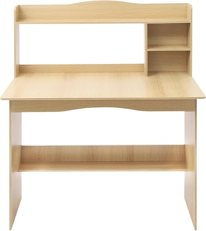 Computer Desk with Hutch - 40 Home Office Desk with Bookshelf &amp Lower Storage Shelf for Studying Gaming Table Computer Desk and Small Spaces (Wood Color)