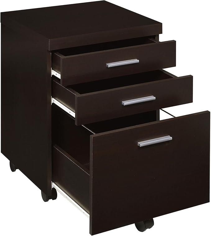 Brown Mobile File Cabinet with 3 Drawers 5 Wheels Rectangular Wood Portable Filing Cabinet Traditional for Office Study Room