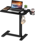 GOFLAME Rolling Standing Desk C Shaped End Table Adjustable Height with Hidden Wheels Cup Holder &amp Headphone Hook Mobile Sofa Couch Bed Side Table for Living Room Home Office (Black)