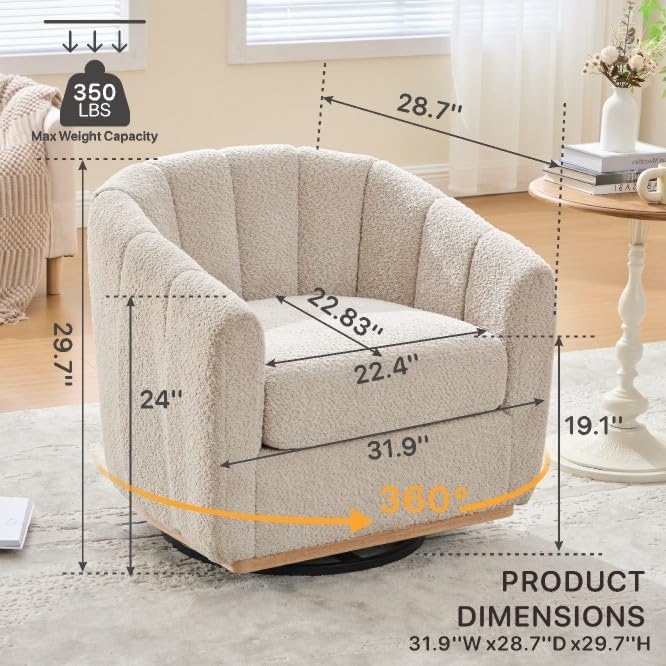 Velvet Swivel Chair Accent Chair 31.9 W Modern Upholstered Pumpkin Barrel Chair Single Sofa Armchair for Living Room Bedroom Wheat.