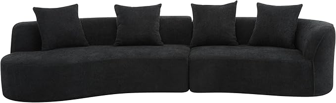 Christopher Knight Home Braebt 126 Sectional Sofa with 4 Throw Pillows 5-Seater Large Modular Sofa Couches Comfy Curved Upholstered Cloud Couch for Living Room Study No Assembly Required Black