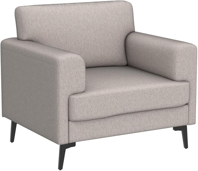 Oversized Accent Chair Upholstered Living Room Chairs Single Sofa Chair w/Metal Legs Comfy Linen Fabric Reading Lounge Armchair for Apartment Bedroom Office Light Brown 2PCS
