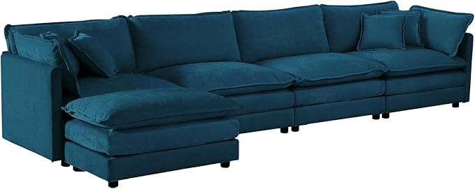 ERYE Shaped Oversized Sectional Sofa Modern Deep Seat Reversible Chaise Sofa&ampCouch with Movable Ottoman Modular Sleeper Upholstered Couch for Living Room Apartment Studio Office 146.5 Blue/