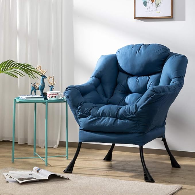 HollyHOME Lazy Chair with Armrest and Side Pocket Comfy Accent Lounge ChairLeisure Sofa Armchair for Living Room Bedroom Dorm or Small Spaces Oversized Reading Sofa ChairNavy Blue