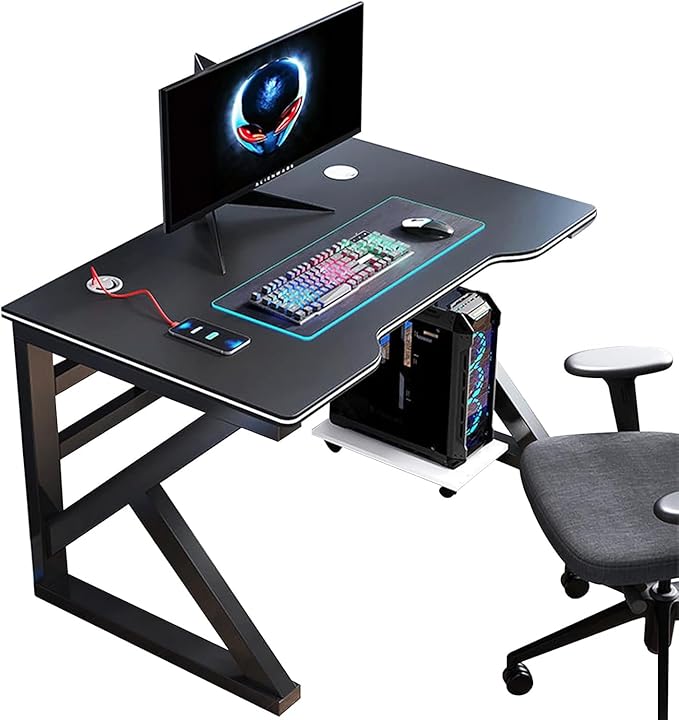 Ergonomic Gaming Desk Ultra Wide Curved Gaming and Office Table Modern Home Desk Gamer Computer Desk (Walnut 31.5″)