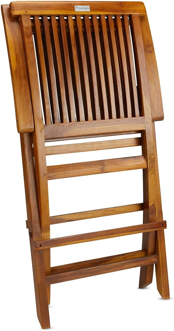 TeakCraft Teak Folding Arm Chair - 2 Piece Foldable Chairs Set - Fully Assembled - Solid Wooden Outdoor Indoor- Wood Dining Room Kitchen Patio Bistro Chairs The Mille