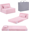Tiita Convertible Folding Kids Sofa Bed with Pillow &amp Storage Bag Plush Fabric Floor Mattress Couch Bed Washable Cover Kids Room Playroom Dorm Apartment Pink