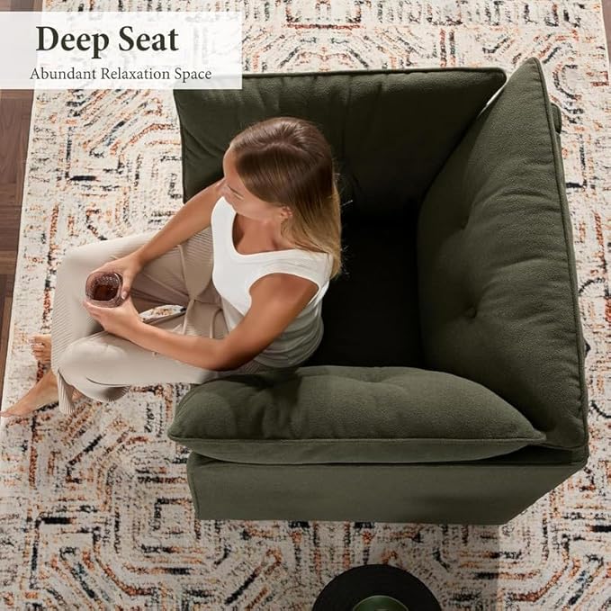 Chenille Oversized Armchair Modern Accent Chair Single Sofa Lounge Chair Chenille Fabric 36 Wide 24 Seat Deepth Reading Chair for Living Room Bedroom (Green)