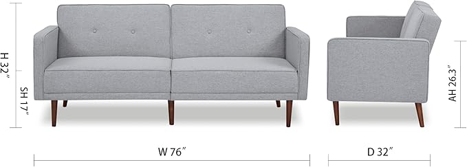 Artdeco Home Convertible Sofa Bed with 3 Level of Adjustability 76 W Mid-Century Style Soft 100% Polyester Fabric Sleeper Sofa for Small Space Living Room and Apartment(Moon Light)