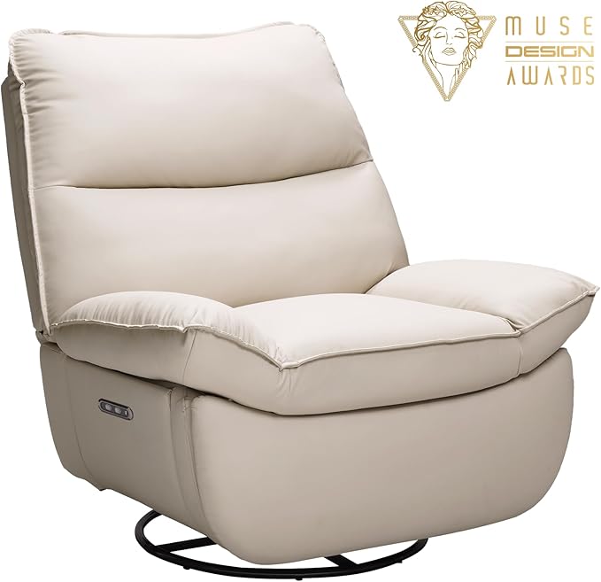 FLEXISPOT XR7 Power Swivel Recliner Chair for Adults Swivel Rocker Recliner Faux Leather Glider Rocking Nursery Chair Side Pocket 350 Lbs Capacity Living Room Bedroom Nursery Beige
