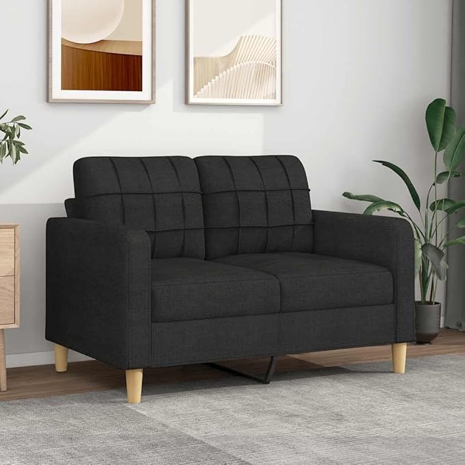 vidaXL Modern 2-Seater Sofa in Black Fabric with Comfortable Padded Seats and Metal Frame for Living Room or Office
