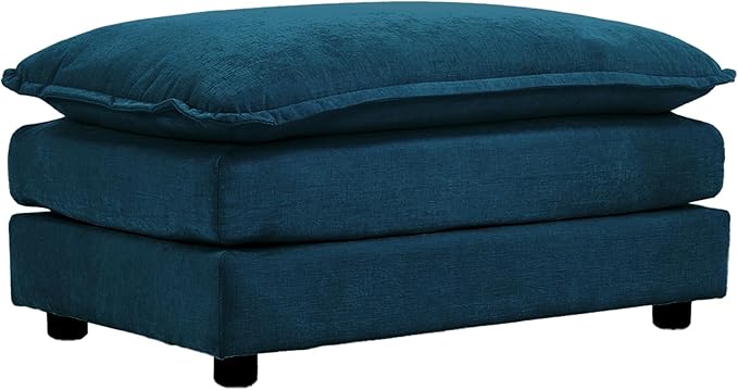 Soft Chenille Ottoman Footrest for Sectional Sofa - Comfortable Upholstered Seat Cushion Blue